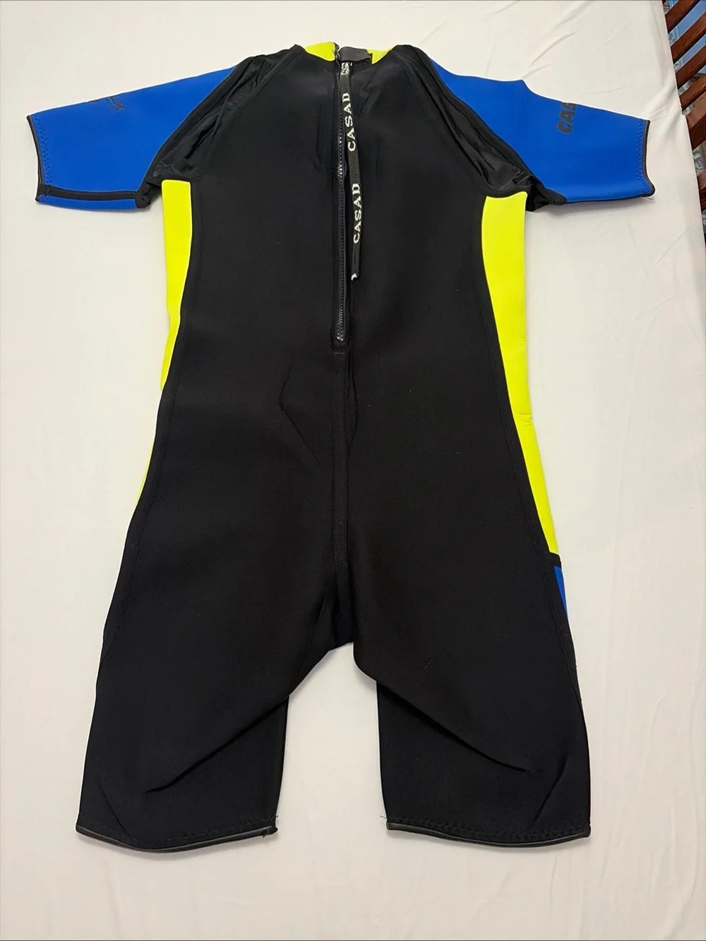 Short Sleeve Neoprene Wetsuit – Black, Blue & Neon Yellow